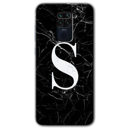 Xiaomi Redmi Note 9 HD Baskılı Kılıf + 9D Tam Ekran Koruyucu - Siyah Mermer Desenli S Harfi
