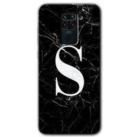 Xiaomi Redmi Note 9 HD Baskılı Kılıf + 9D Tam Ekran Koruyucu - Siyah Mermer Desenli S Harfi