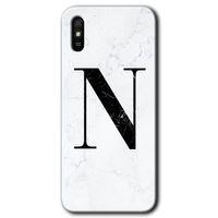 MRCİLETİSİM Xiaomi Redmi 9A Kılıf HD Desen Baskılı Arka Kapak+Temperli Cam - Beyaz Mermer Desenli N Harfi