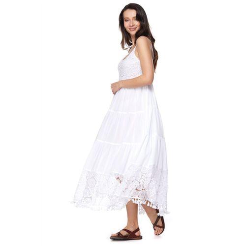 Şile Bezi Beyaz Askılı Dantelli Elbise