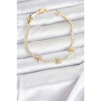 Pirinç Gold Renk Çiçek Model Zirkon Taşlı Su Yolu Kadın Bileklik