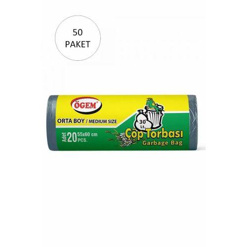 Orta Boy Çöp Torbası 55 x 60 cm 20 Li Rulo x 50 Paket = 1000 Adet (Mavi)