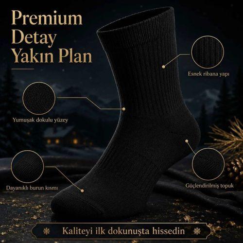 Erkek Siyah Kışlık Termal Havlu Çorap 6'lı | Dikişsiz Esnek, Sıcak Tutan, Güçlü Topuk Burun