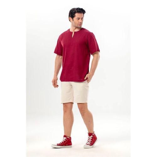 Kısa Kol Şile Bezi Bisiklet Yaka Erkek Yazlık Tshirt Koyu Bordo 3068