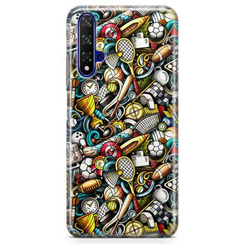 Huawei Nova 5t Kılıf Sporcu Doodle Arka Kapak Koruma Desenli Full Koruyucu