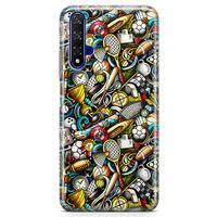 Huawei Nova 5t Kılıf Sporcu Doodle Arka Kapak Koruma Desenli Full Koruyucu