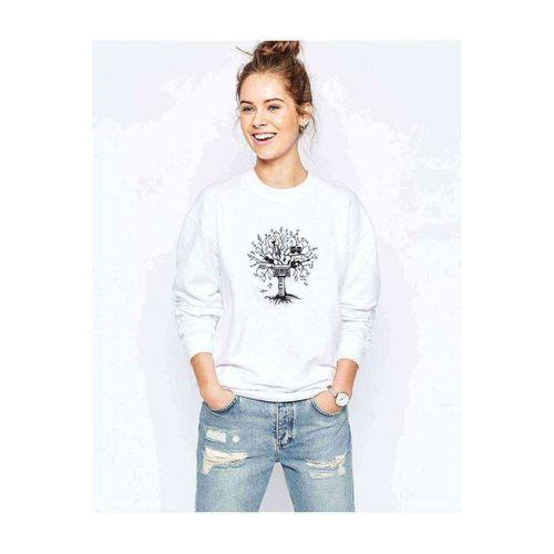 Silhouette Melody Tree Baskılı Beyaz Kadın Sweatshirt