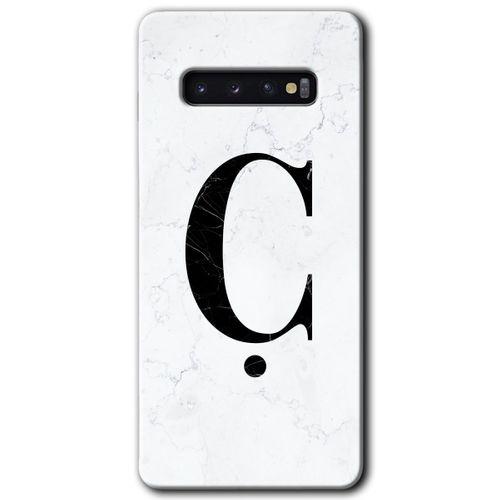 Potkal Hediye Fabrikası Samsung Galaxy S10 Kılıf HD Desen Baskılı Arka Kapak - Beyaz Mermer Desenli Ç Harfi