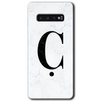 Potkal Hediye Fabrikası Samsung Galaxy S10 Kılıf HD Desen Baskılı Arka Kapak - Beyaz Mermer Desenli Ç Harfi