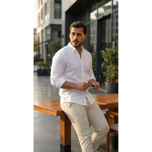 Erkek Uzun Kollu Rahat Keten Gömlek