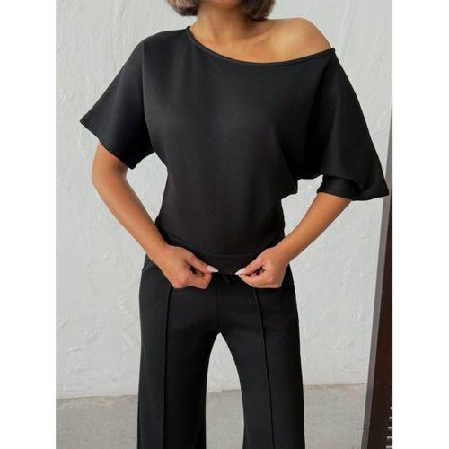 Kadın İsa Kollu Kayık Yaka Bluz Ve Pantolon Misal Kumaş Ikili Takım