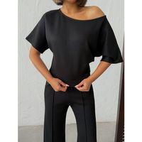 Kadın İsa Kollu Kayık Yaka Bluz Ve Pantolon Misal Kumaş Ikili Takım