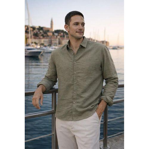 Hurley Çizgili Modal Kumaş Relaxed Fit Günlük Giyim Erkek Gömlek - Haki