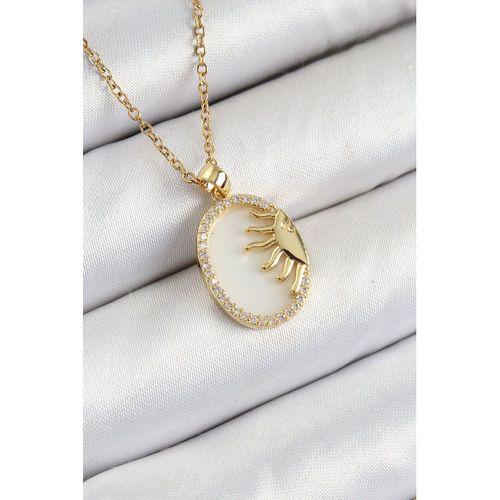316L Çelik Zirkon Taşlı Yarım Güneş Model Gold Renk Kadın Kolye
