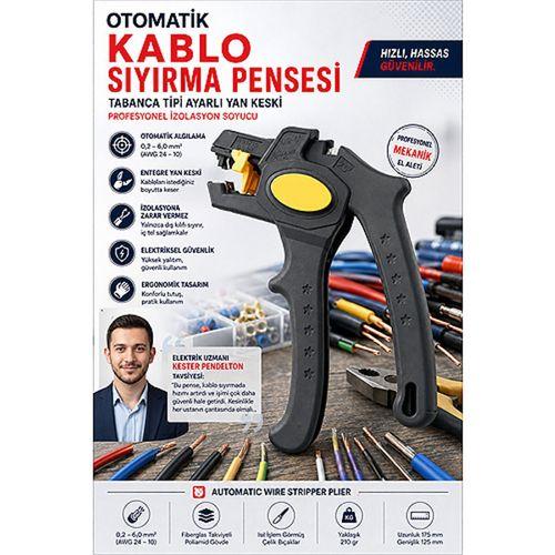 Otomatik Kablo Sıyırma Pensesi Tabanca Tipi Ayarlı Yan Keski Profesyonel İzolasyon Soyucu 723551