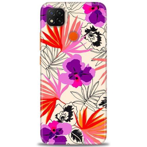 Xiaomi Redmi 9C Kılıf HD Baskılı Kılıf - Kırmızı Mor Çiçekler + Tam Ekran Koruyucu