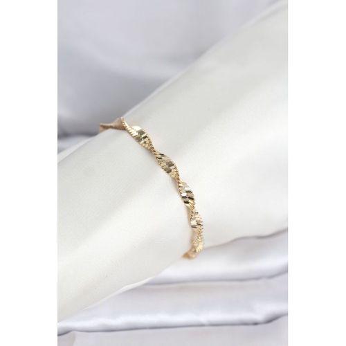 CM 14K Gold Renk Zincir Kalın Yassı Ezme Burgu Model Kadın Bileklik