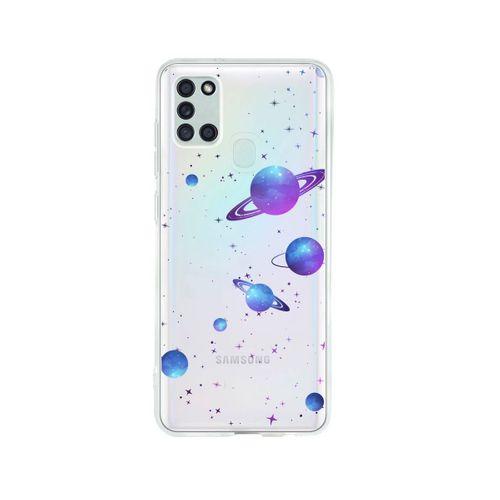 Samsung A21S Galaxy & Stars Desenli Premium Şeffaf Silikon Kılıf