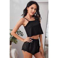 Kadın Siyah Arkası Komple Dantel Şortlu Gecelik Takım