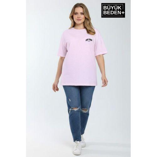 Süperlife Kadın Büyük Beden New York Baskılı 3xl-6xl Bisiklet Yaka Tshırt SPR25BTSK510-05