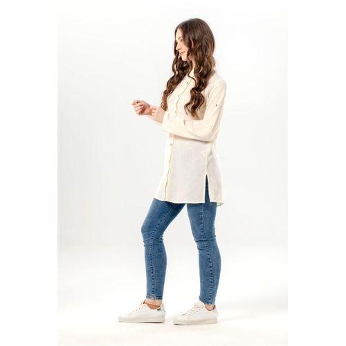 Kadın Şile Bezi Hakim Yaka Yazlık Tunik Krem Krm