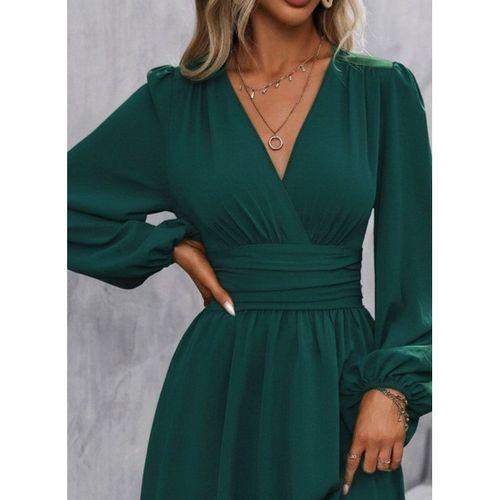 Kadın Uzun Kollu Kruvaze Yakalı Bel Korsajlı Mini Elbise