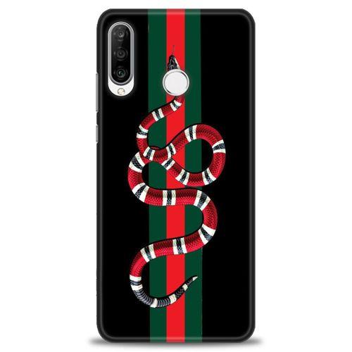 Huawei P30 Lite Kılıf HD Baskılı Kılıf - Kırmızı Yeşil Yılan + Tam Ekran Koruyucu