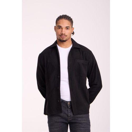 Frankel Kaşe Kumaş Tek Cepli Relaxed Fit Erkek Gömlek - Siyah