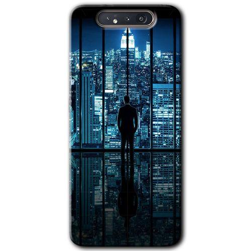 MRCİLETİSİM Samsung Galaxy A80 Kılıf Baskılı Kapak - Şehir Manzarası + 5D Tam Kaplayan Cam
