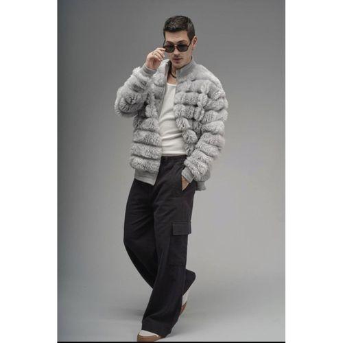 Oversize Fermuar Kapamalı Dik Yaka Astarsız Peluş Ceket