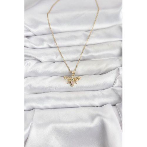 316L Çelik Zincir Gold Renk Sinek Model Zirkon Taşlı Kadın Kolye
