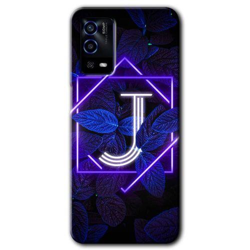 Oppo A55 Kılıf HD Desen Baskılı Arka Kapak - Dark Neon Yaprak J Harfi