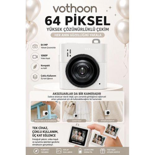 Mini Dijital Kamera 64mp 16x Digital Zoom Retro Vintage 1 4’’ekranlı Video Kamera Taşınabilir Tasarım Beyaz