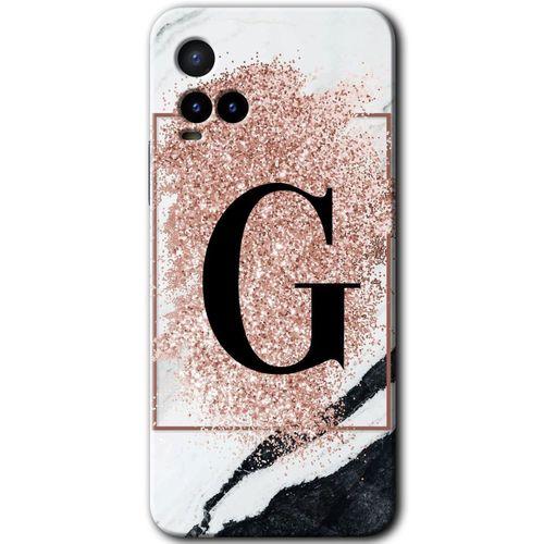 Vivo Y33s HD Baskılı Kılıf + 9D Tam Ekran Koruyucu - Pembe Mermer Desenli G Harfi