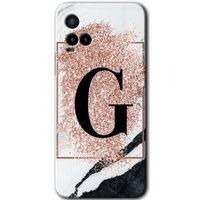 Vivo Y33s HD Baskılı Kılıf + 9D Tam Ekran Koruyucu - Pembe Mermer Desenli G Harfi