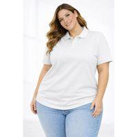 Pike Kumaş Düğmeli Yaka Battal Büyük Beden Günlük Kısa Kol Tişört T-shirt - Beyaz