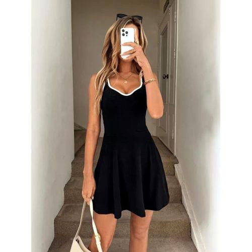 Kadın Askılı Kalp Yakalı şerit Detaylı Dalgıç Kısa Elbise