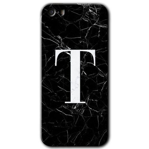 iPhone 5 Kılıf HD Desen Baskılı Arka Kapak - Siyah Mermer Desenli T Harfi