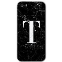 iPhone 5 Kılıf HD Desen Baskılı Arka Kapak - Siyah Mermer Desenli T Harfi