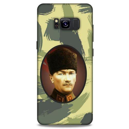 Samsung Galaxy S8 Kılıf Atatürk (17) Tasarım Kılıf Kamuflaj Koyu Yeşil
