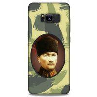 Samsung Galaxy S8 Kılıf Atatürk (17) Tasarım Kılıf Kamuflaj Koyu Yeşil
