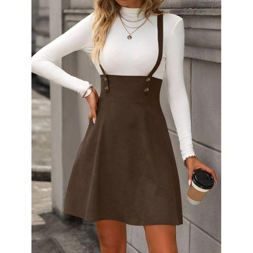 Kadın Askılı Düğmeli Mini Süet Elbise
