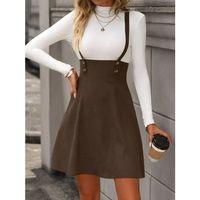 Kadın Askılı Düğmeli Mini Süet Elbise