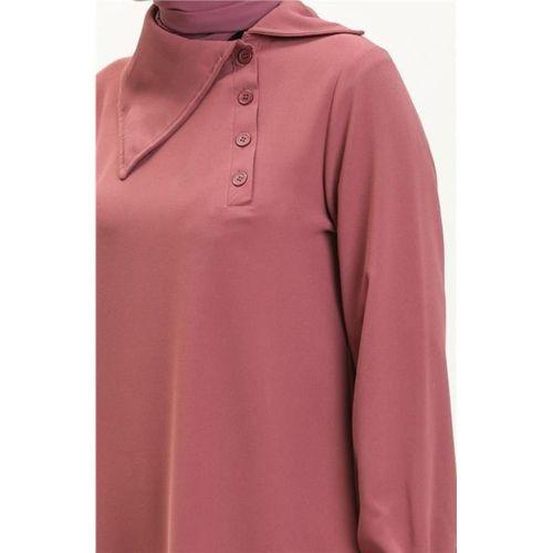 Mucize Yaka Detaylı Tunik Pantolon Sade Basic İkili Takım - 70038.101 - Gül Kurusu