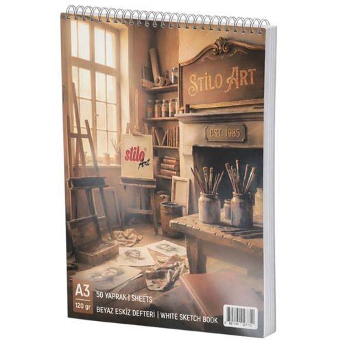 STİLO ART ESKİZ DEFTERİ A3 120 gram BEYAZ 50 Yaprak SPİRALLİ