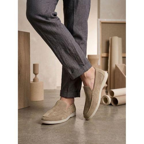 BA0252 %100 İçi Dışı Hakiki Deri Erkek Krem Süet Casual Loafer Termo Taban Ayakkabı