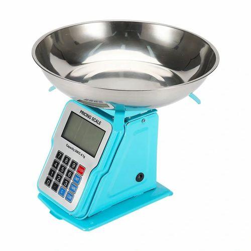 30kg 1g Dijital Kefeli Terazi Pilli Ve Adaptörlü Elektronik Tartı, Paslanmaz Çelik Tepsili Fiyat Hesaplama Mavi