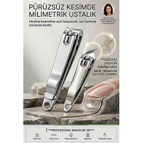 Profesyonel Manikür Seti 2li Batık Çıkarıcı Açılı Tırnak Makası 723643