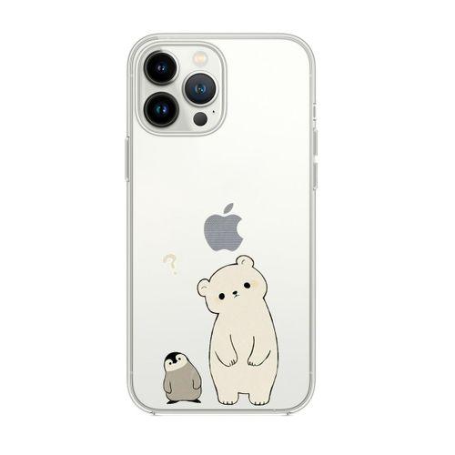 iPhone 14 Pro Max Uyumlu Penguen ve Ayıcık Desenli Şeffaf Silikonlu Telefon Kılıfı