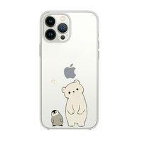 iPhone 14 Pro Max Uyumlu Penguen ve Ayıcık Desenli Şeffaf Silikonlu Telefon Kılıfı
